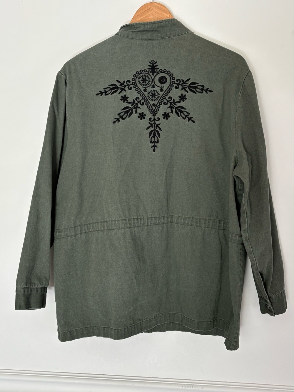 POL Oversized Green Utility Embroidered Zip Jacket w/ Pockets Medium/Large *E54